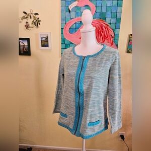Cold water creak Light Blue & Teal Knit Zip-Front Cardigan